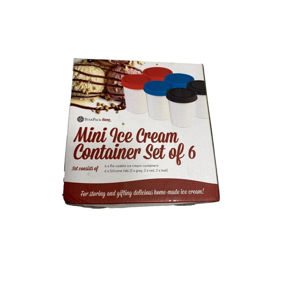 6 pack mini ice‎ cream container set with silicone lids 6 inches tall